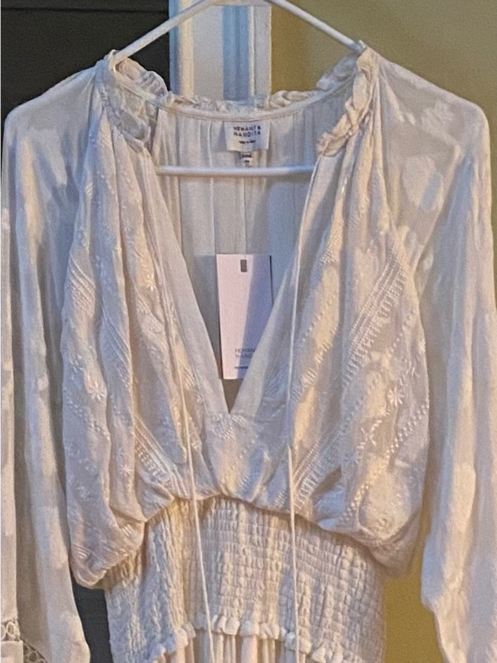 HEMANT & NANDITA White Boho Maxi Dress with Eyelet Detail - Picture 2 of 5